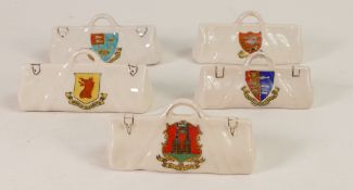 Crested Ware, Five figures of Gladstone Bags including Carlton, Arcadian, Florentine and Victoria