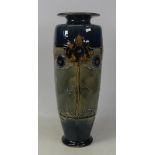 Royal Doulton Lambeth Stoneware vase decorated with art nouveau flowers. Height 35cm
