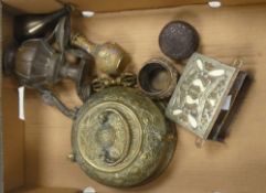 An interesting collection of Eastern items including spice box, jug, Chinese carved wooden lidded