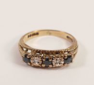 9ct gold dark blue sapphire and diamond ring, size N, 2.7g.