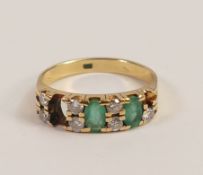 18ct gold ring set with emeralds and diamonds, (one emerald missing), size P,4g.