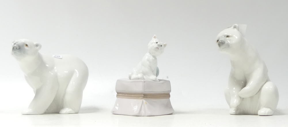 Lladro Figures to include Sitting Polar Bear 1208, Standing Polar Bear 1207, West Highland Terrier