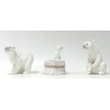 Lladro Figures to include Sitting Polar Bear 1208, Standing Polar Bear 1207, West Highland Terrier