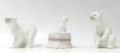 Lladro Figures to include Sitting Polar Bear 1208, Standing Polar Bear 1207, West Highland Terrier