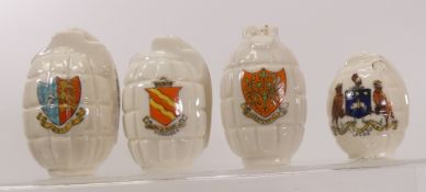 Crested Ware, Four figures of Grenades including Arcadian and Donaldson examples. (4)