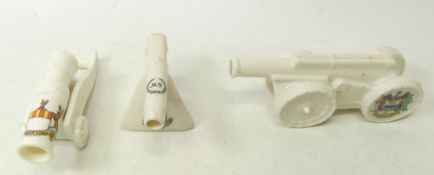 Crested Ware, Three figures of Cannons including Carlton, W. H. Goss and Caledonia examples. (3)