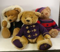 Three Harrods Bears featuring Bear 2004 with knitted jumper & hat, Bear 2001 faux fur trimmed