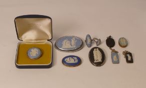 Wedgwood, a collection of jasperware jewellery to include brooches, pendants and rings. Some mounted