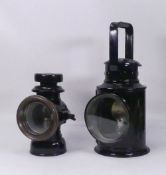 Two antique oil lamps marked Bladon B'ham and Lucas 'King of the Road' No. F141. (H: 35cm) (2)