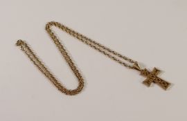 9ct gold millenium cross with 9ct gold chain, 9.2g.
