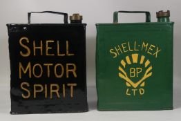 Two vintage Shell petrol cans, both repainted. (H: 28cm x L: 23cm x W: 15.5cm) (2)