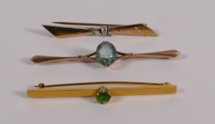3 x gold brooches, 9ct, 14ct & 18ct, 12g