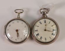 Two silver pair cased verge watches, no key so sold as not working. No condition report available on