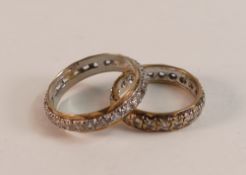 Two 9ct gold eternity rings, both set with white stones, sizes S & O, 5.8g.