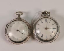 Two silver pair cased verge watches, no key so sold as not working. No condition report available on
