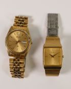 Gentlemans Seiko SQ gold plated quartz day/date wristwatch and another Seiko Quartz watch, boxed