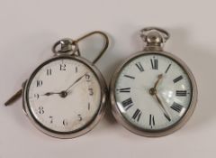 Two silver pair cased verge watches, no key so sold as not working. No condition report available on