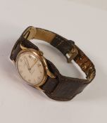 9ct gold gents wristwatch by J W Benson, not working.