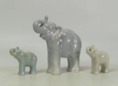 Beswick three trumpeting Elephants different blue colourways (3)