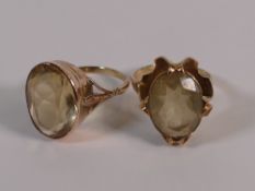 2 x 9ct gold topaz / citrine rings sizes R & U, 10g