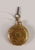18ct gold 19th century mid size pocket watch with key, not working. Gross 43.6g.