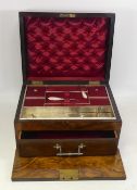 Large Walnut and Ebony Veneer jewellery box, early 20th century, lifting compartment and front draw,