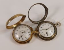 Two silver GILT pair cased verge watches, no key so sold as not working. No condition report