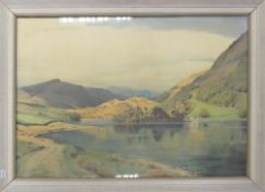 After William Heaton COOPER (1903-1995) Framed Print of a mountaineous lake landscape. Framed behind