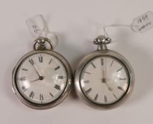 Two silver pair cased verge watches, no key so sold as not working. No condition report available on