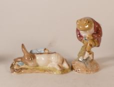 Royal Albert Beatrix Potter figures Mr Jeremy Fisher Digging and Peter in the Gooseberry Net, both