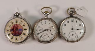 Three silver cased pocket watches (1 case x .800), no keys so sold as not working. No condition