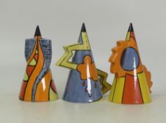 A Collection of Lorna Bailey, Hand painted Sugar Sifters. Thunderbolt, Sunset & Twister. Height
