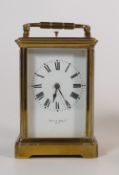 Brass cased hour repeating French carriage clock, retailed by Mappin & Webb, 16.5cm high including