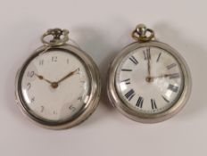 Two silver pair cased verge watches, no key so sold as not working. One outer case with leather