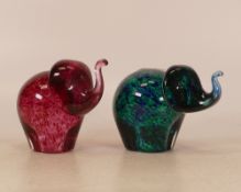 Wedgwood Glass Paperweights to include- Two Elephants one green with blue speckles, one pink with