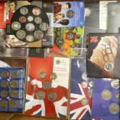 16 x uncirculated packaged presentation coin year sets, £5 coins, £2 coins, £1 coins and 50p coins.