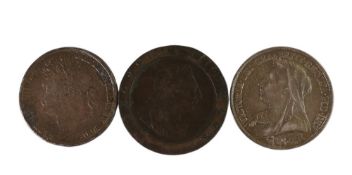 Victorian silver crown 1893, George IIII crown with enamel to one side and 1797 Cartwheel 2 pence