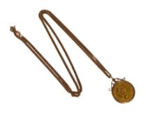 Queen Elizabeth II Gold full sovereign dated 1974 in 9ct mount total weight 21.24g