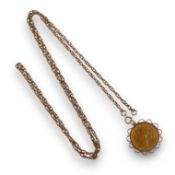 Victoria Gold full sovereign, dated 1875 in 9ct gold mount with 9ct gold necklace, 16.4g.