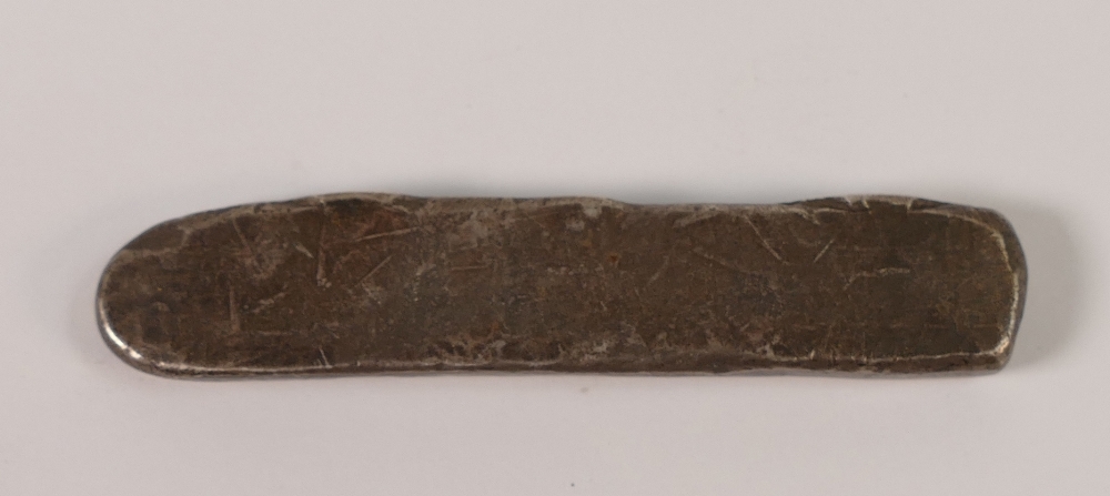 Chinese / Tibetan or similar bar / coin, possibly silver but not tested so grade unknown. 7.5cm - Image 3 of 3
