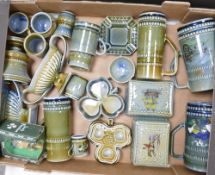 Irish Wade selection to include- lidded trinket boxes, various sized tankards, clover shaped dishes,