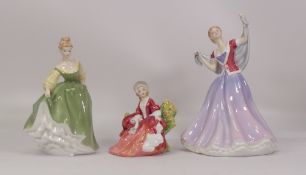Three Royal Doulton lady figures to include June HN2991 (seconds), Fair Lady HN2193 and Lydia