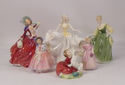 Six Royal Doulton figures to include Sweet Seventeen HN2734, Fair Lady HN2193, Autumn Breezes HN193,