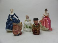 A collection of ceramics to include three Royal Doulton lady figures, Fragrance HN2334, Fair Lady (