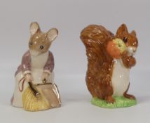 Royal Doulton Beswick Hunca Munca Sweeping and Squirrel Nutkin, a pair of large gold edition,