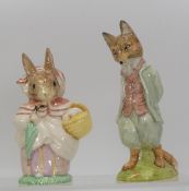 Royal Doulton Beswick Mrs Rabbit and Foxy Whiskered Gentleman, a pair of large gold edition