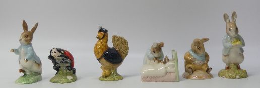 Royal Albert Beatrix Potter Character BP-6a figurines to include:- Peter In Bed, Mother Ladybird,