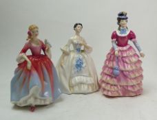 Three Royal Doulton lady figures to include Diana HN2604, Nicola HN2804 and Kelly HN2478. (H: 22.