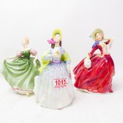 Three Royal Doulton lady figures to include Clare HN2793, Autumn Breezes HN1934 and Michele
