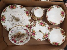 Royal Albert Old Country Roses pattern items to include 2 x wall clocks, 2 tier cakestand, etc (1
